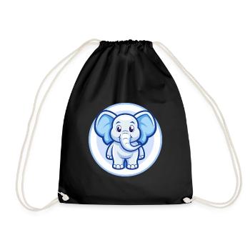 Elefant Blau Kawaii Cartoon Figur Clipart Haustier - Turnbeutel - Schwarz - Vorne