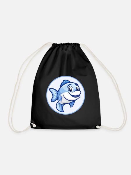 Fisch Blau Kawaii Cartoon Charakter Clipart Haustier - Turnbeutel - Schwarz
