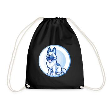 German Shepherd Dog Blue Kawaii Cartoon Character - Drawstring Bag - black - Front