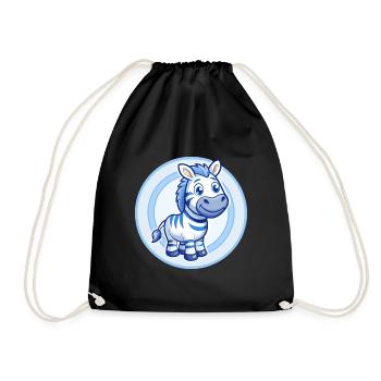 Zebra Blau Kawaii Cartoon Figur Clipart Haustier - Turnbeutel - Schwarz - Vorne