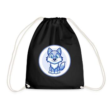 Wolf Blue Kawaii Cartoon Character Clipart Pet - Drawstring Bag - black - Front