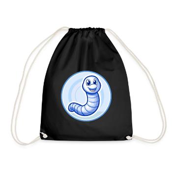 Regenwurm Blau Kawaii Cartoon Figur Clipart - Turnbeutel - Schwarz - Vorne
