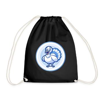 Turkey Blue Kawaii Cartoon Character Clipart Pet - Drawstring Bag - black - Front