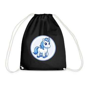 Einhorn Blau Kawaii Cartoon Figur Clipart Haustier - Turnbeutel - Schwarz - Vorne