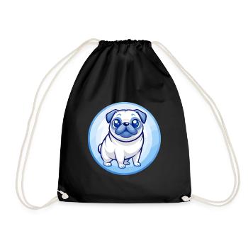 Carlin chien bleu kawaii dessin animé personnage Clipart animal de compagnie - Sac de sport léger - noir - Devant