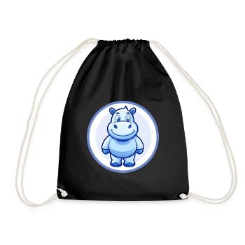 Nilpferd Blau Kawaii Cartoon Figur Clipart Haustier - Turnbeutel - Schwarz - Vorne