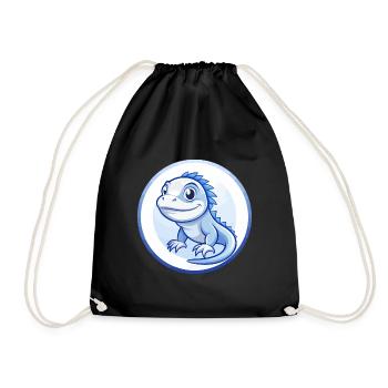 Iguana Blue Kawaii Cartoon Character Clipart Pet - Drawstring Bag - black - Front