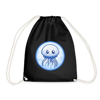 méduse bleu kawaii dessin animé personnage clipart - Sac de sport léger - noir - Devant