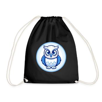 Owl Blue Cute Kawaii Cartoon Character Clipart Pet - Drawstring Bag - black - Front