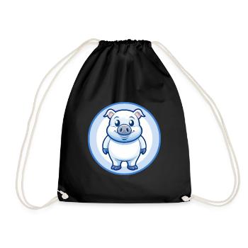 Schwein Blau Niedlich Kawaii Cartoon Figur Clipart Haustier - Turnbeutel - Schwarz - Vorne