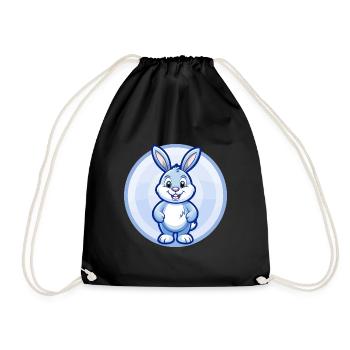 Rabbit Blue Kawaii Cartoon Character Clipart Pet - Drawstring Bag - black - Front