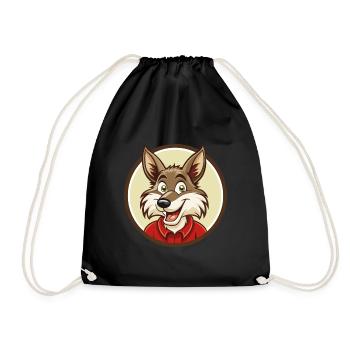 Coyote Colorful Kawaii Cartoon Character Clipart - Drawstring Bag - black - Front