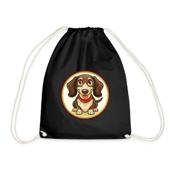 Dachshund Dog Colorful Kawaii Cartoon Clipart Pet - Drawstring Bag - black - Front