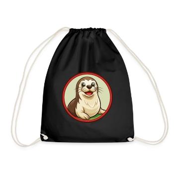 Seal Colorful Kawaii Cartoon Character Clipart Pet - Drawstring Bag - black - Front