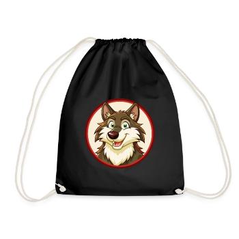 Wolf Colorful Kawaii Cartoon Character Clipart Pet - Drawstring Bag - black - Front