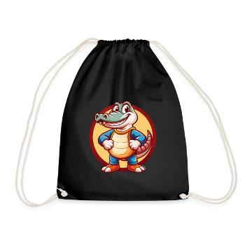 Alligator Drôle Kawaii Dessin animé Clipart Animal Animal de compagnie - Sac de sport léger - noir - Devant
