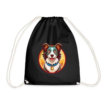Border Collie Hund Lustig Kawaii Cartoon Tier Haustier - Turnbeutel - Schwarz - Vorne