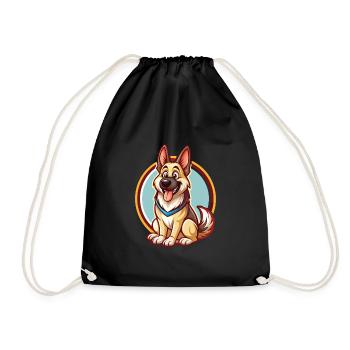 German Shepherd Dog Funny Kawaii Cartoon Animal - Drawstring Bag - black - Front