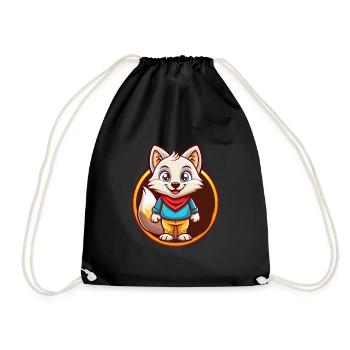 Polarfuchs Lustige Kawaii Cartoon Clipart Tier Haustier - Turnbeutel - Schwarz - Vorne