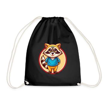 raton laveur drôle Kawaii dessin animé Clipart animal de compagnie - Sac de sport léger - noir - Devant