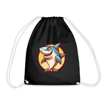 Hai Niedlich Lustig Kawaii Cartoon Clipart Tier Haustier - Turnbeutel - Schwarz - Vorne