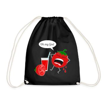 Humorous tomato character with drink - Drawstring Bag - black - Front