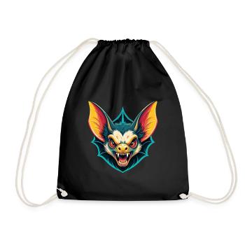 Fledermaus Niedlich Kawaii Cartoon Clipart Tier Gesicht - Turnbeutel - Schwarz - Vorne
