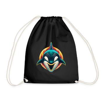 Orca Niedlich Kawaii Cartoon Clipart Tier Gesicht - Turnbeutel - Schwarz - Vorne