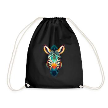 Zebra Cute Kawaii Cartoon Clipart Animal Face - Drawstring Bag - black - Front