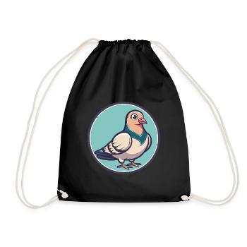 Dove Kawaii Cartoon Character Animal Pet Face - Drawstring Bag - black - Front