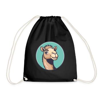Camel Kawaii Cartoon Character Animal Pet Face - Drawstring Bag - black - Front