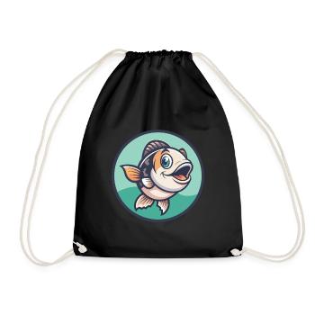 Poisson Kawaii Dessin animé Personnage Animal Animal Visage - Sac de sport léger - noir - Devant