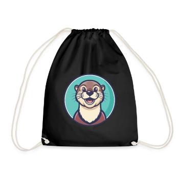 Otter Kawaii Cartoon Character Animal Pet Face - Drawstring Bag - black - Front
