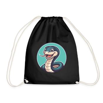 Serpent Kawaii Dessin animé Personnage Animal Animal Visage - Sac de sport léger - noir - Devant