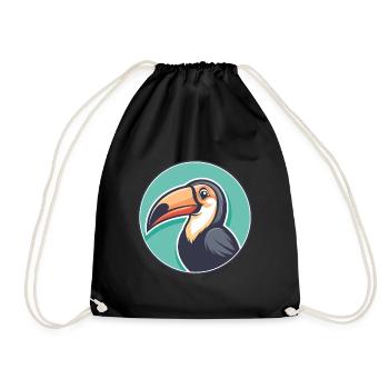 Toucan Kawaii Cartoon Character Animal Pet Face - Drawstring Bag - black - Front