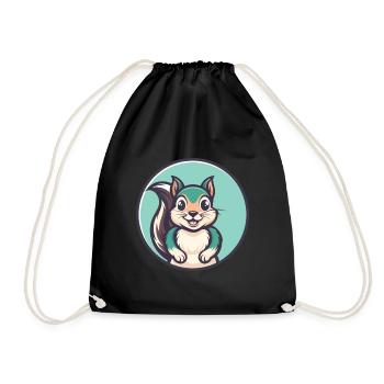 Squirrel Kawaii Cartoon Character Animal Pet Face - Drawstring Bag - black - Front