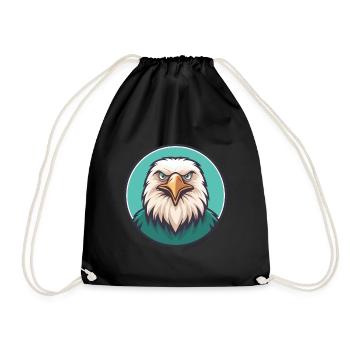 Eagle Kawaii Cartoon Character Animal Pet Face - Drawstring Bag - black - Front