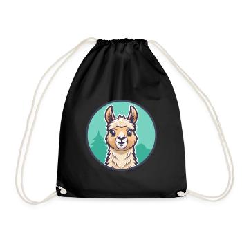 Llama Kawaii Cartoon Character Animal Pet Face - Drawstring Bag - black - Front