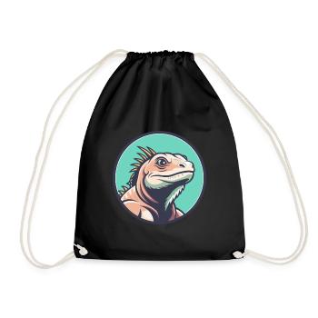 Iguana Kawaii Cartoon Character Animal Pet Face - Drawstring Bag - black - Front