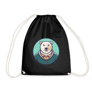 Eisbär Kawaii Cartoon Figur Tier Gesicht - Turnbeutel - Schwarz - Vorne