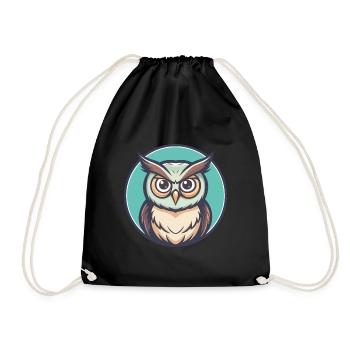 Eule Kawaii Cartoon Figur Tier Haustier Gesicht - Turnbeutel - Schwarz - Vorne