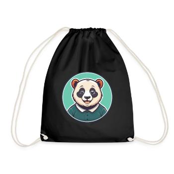 Panda Kawaii Cartoon Character Animal Pet Face - Drawstring Bag - black - Front