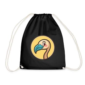 Flamingo Kawaii Cartoon Character Animal Pet Face - Drawstring Bag - black - Front