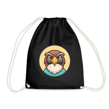 Falcon Kawaii Cartoon Character Animal Pet Face - Drawstring Bag - black - Front