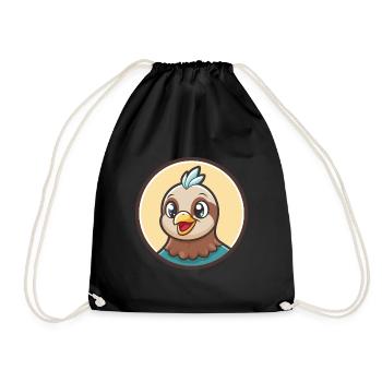 Dove Kawaii Cartoon Character Animal Pet Face - Drawstring Bag - black - Front