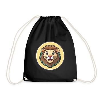 Lion Kawaii Dessin Animé Personnage Animal Animal Visage - Sac de sport léger - noir - Devant