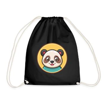 Panda Kawaii Cartoon Character Animal Pet Face - Drawstring Bag - black - Front