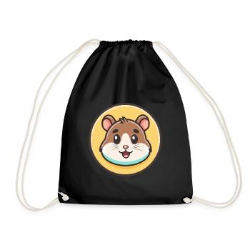 Hamster Kawaii Cartoon Figur Tier Haustier Gesicht - Turnbeutel - Schwarz - Vorne