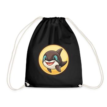 Orca Kawaii Dessin animé Personnage Animal Animal Visage - Sac de sport léger - noir - Devant