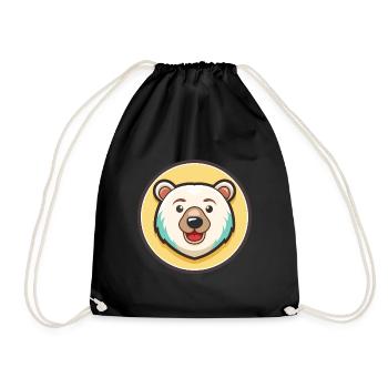 Eisbär Kawaii Cartoon Figur Tier Gesicht - Turnbeutel - Schwarz - Vorne
